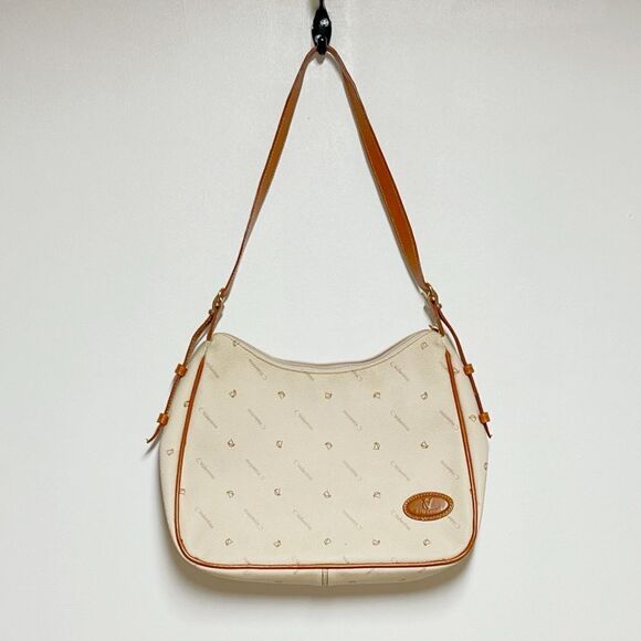 Vintage C. Valentino Leather Monogrammed Shoulder Bag Beige/Tan - Picture 1 of 7
